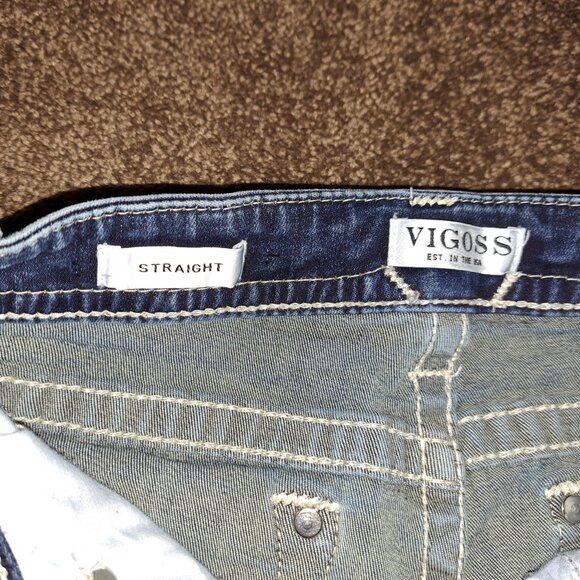 Vigoss Distressed Embroidered Pockets Straight Denim Jeans - Picture 10 of 11